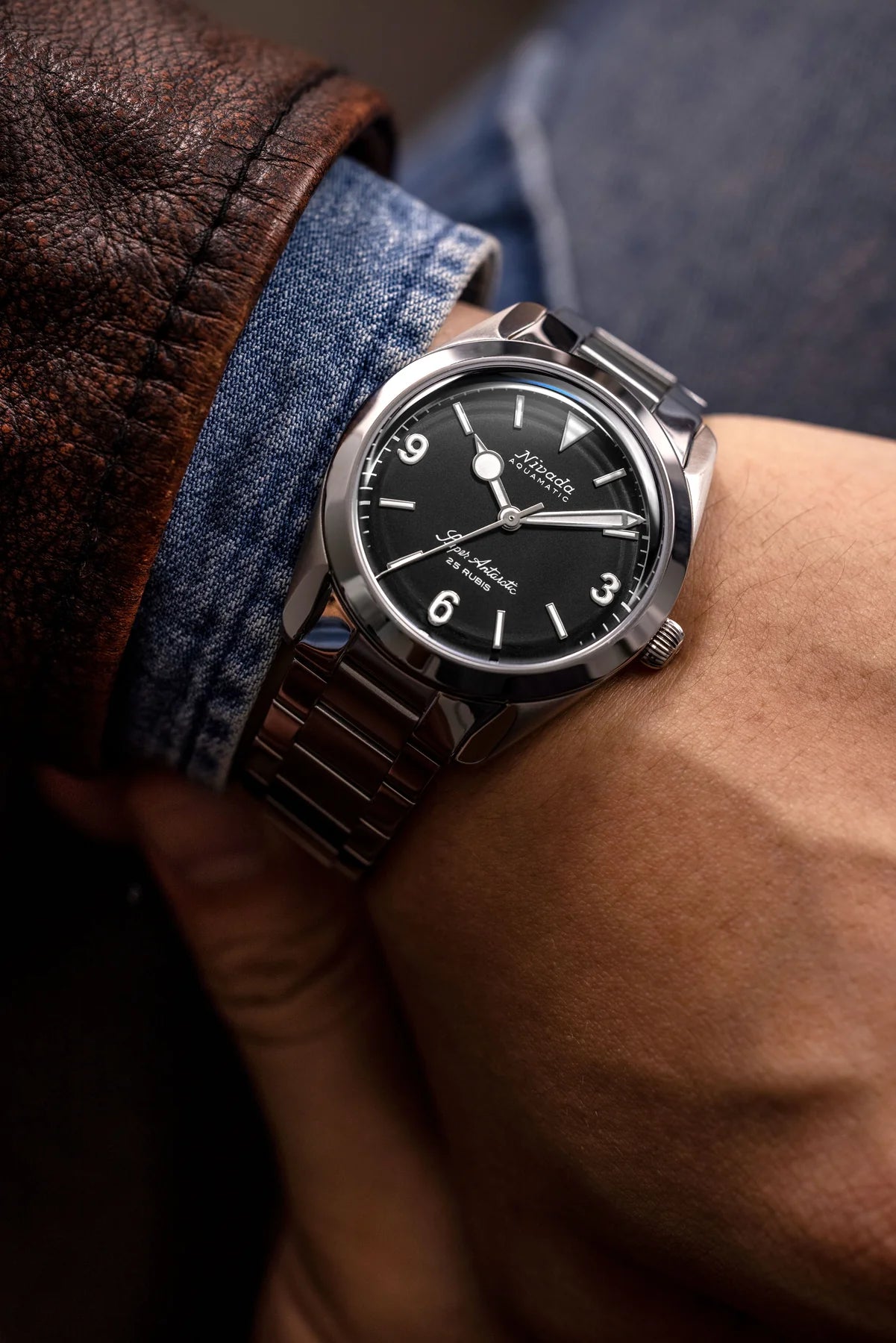 Nivada Grenchen Super Antarctic 3.6.9 - Black Dial White Lume MR WATCHIEF 2 wrist shot