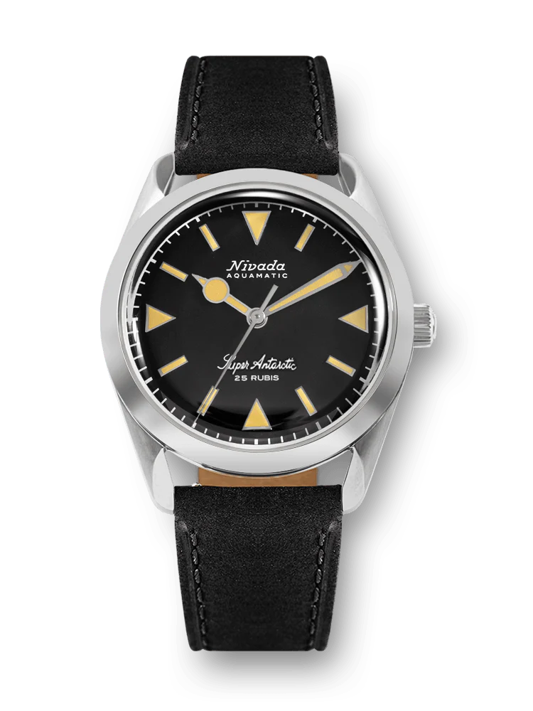 Watch from Nivada showcasing 38mm case and vintage-inspired look