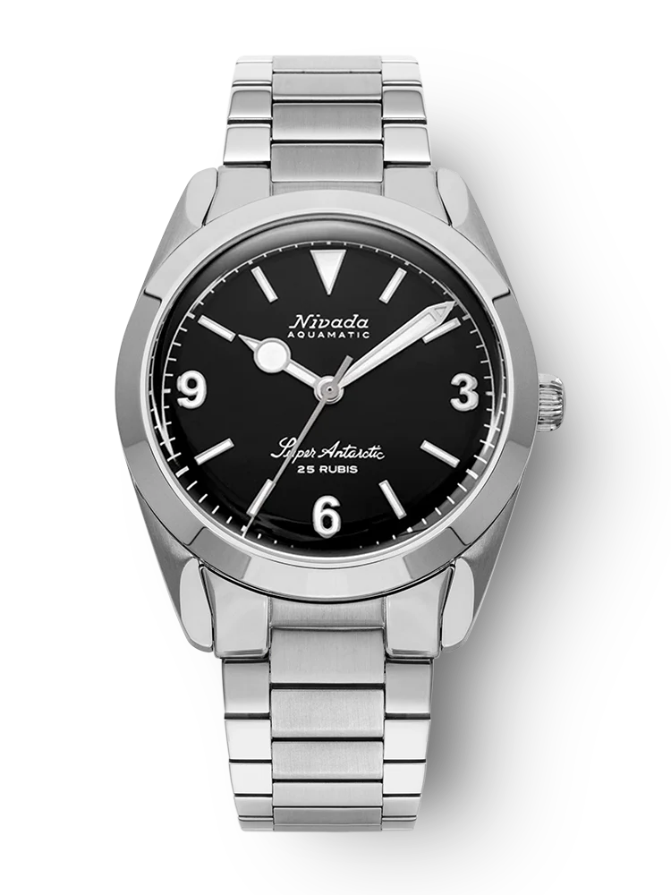 Nivada Grenchen Super Antarctic 3.6.9 - Black Dial White Lume Flat link