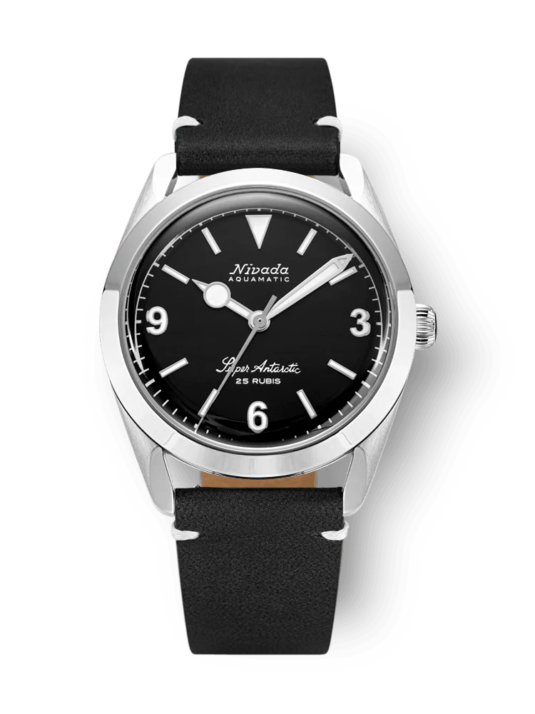 Nivada Grenchen Super Antarctic 3.6.9 - Black Dial White Lume MR WATCHIEF leather white stitching
